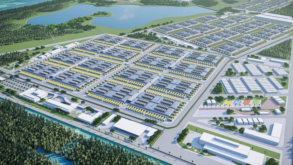 Ilustração de visão aérea do Scala AI City, um dos complexos de data centers a ser construído no Brasil