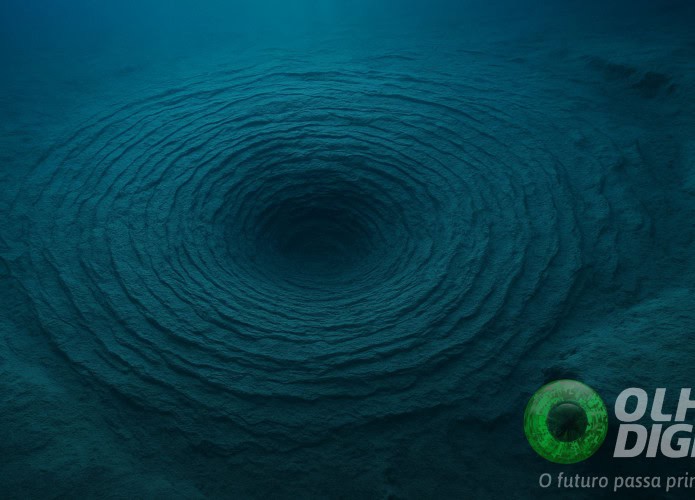 Ilustração da cratera Silverpit no fundo do mar