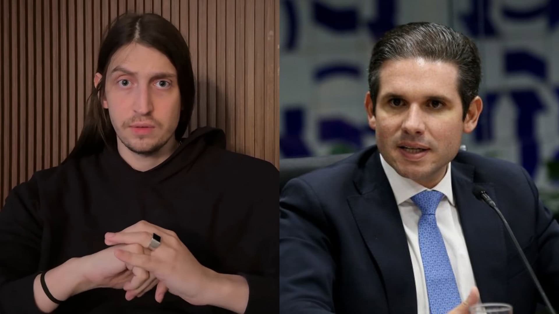 Montagem com imagens do youtuber Felca e do político Hugo Motta, atual presidente da Câmara dos Deputados