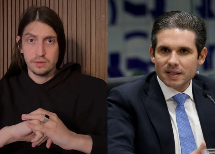 Montagem com imagens do youtuber Felca e do político Hugo Motta, atual presidente da Câmara dos Deputados