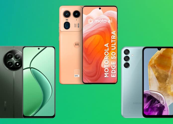 Montagem com celulares da Realme, Motorola e Samsung que estão em liquidação na Amazon