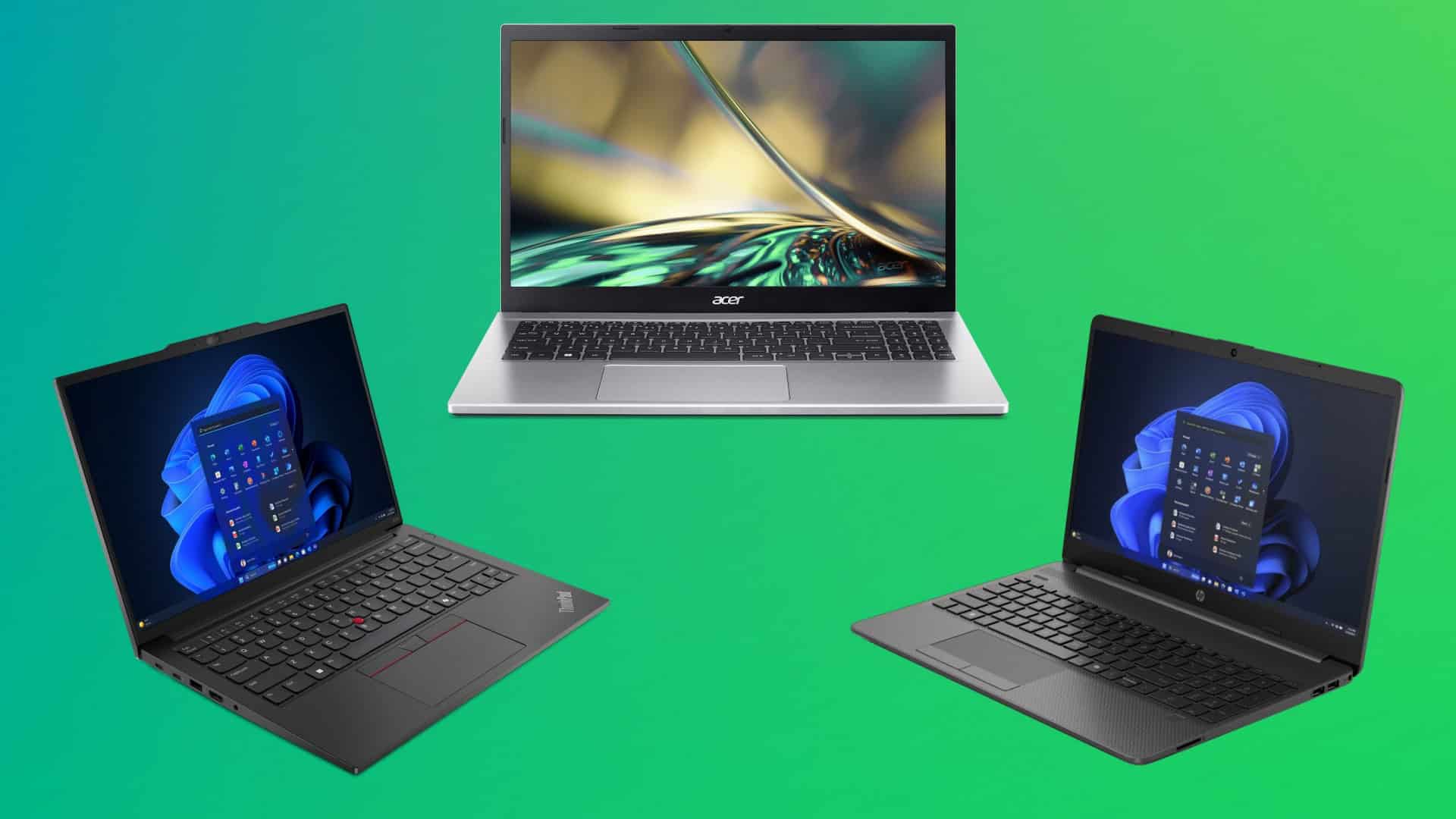 Montagem com notebooks da HP, Acer e Lenovo