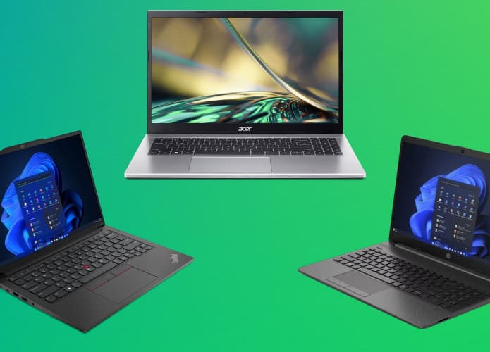 Montagem com notebooks da HP, Acer e Lenovo