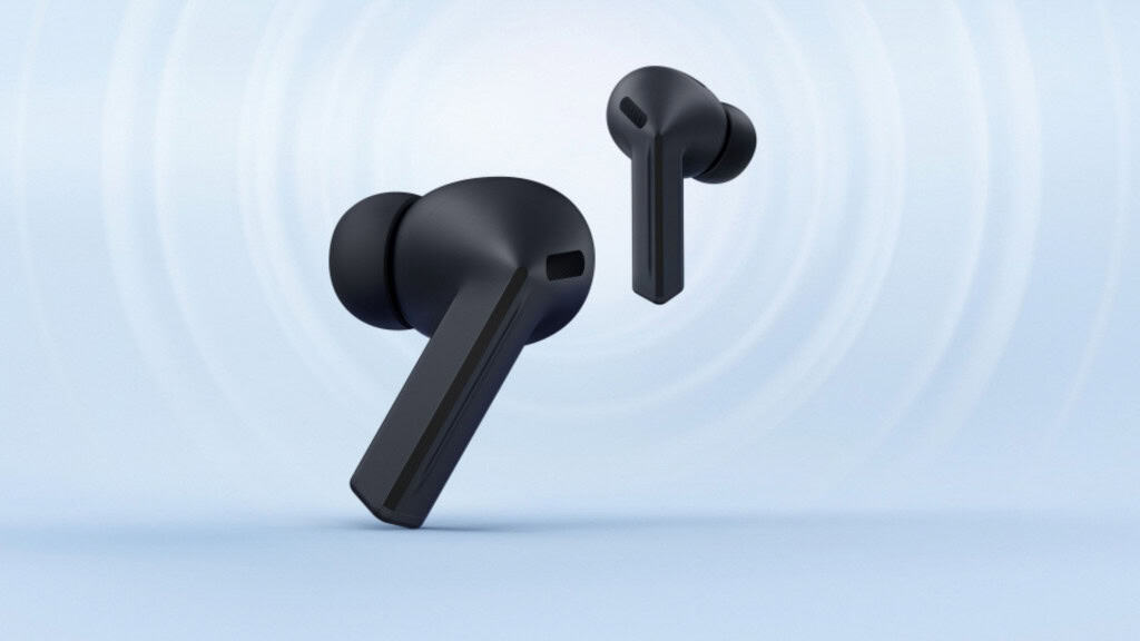 Montagem mostrando par de Galaxy Buds 3 FE da Samsung