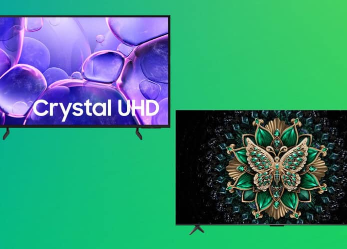 Montagem com dois modelos acessíveis de smart TV