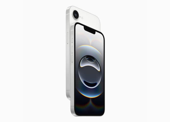 Montagem mostrando tela e câmera traseira do iPhone 16e