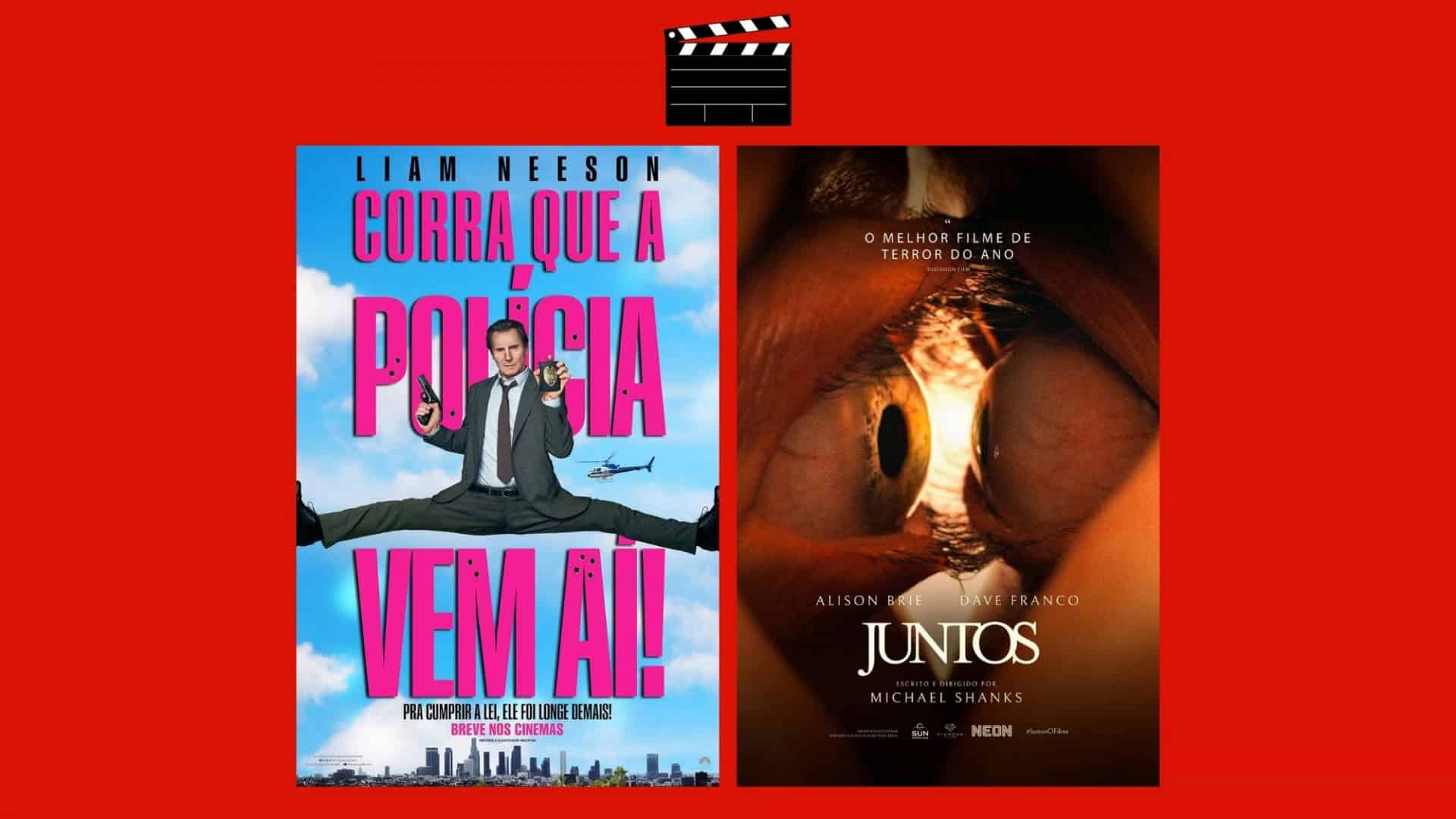 Montagem com pôsteres dos filmes Corra que a Polícia Vem Aí e Juntos