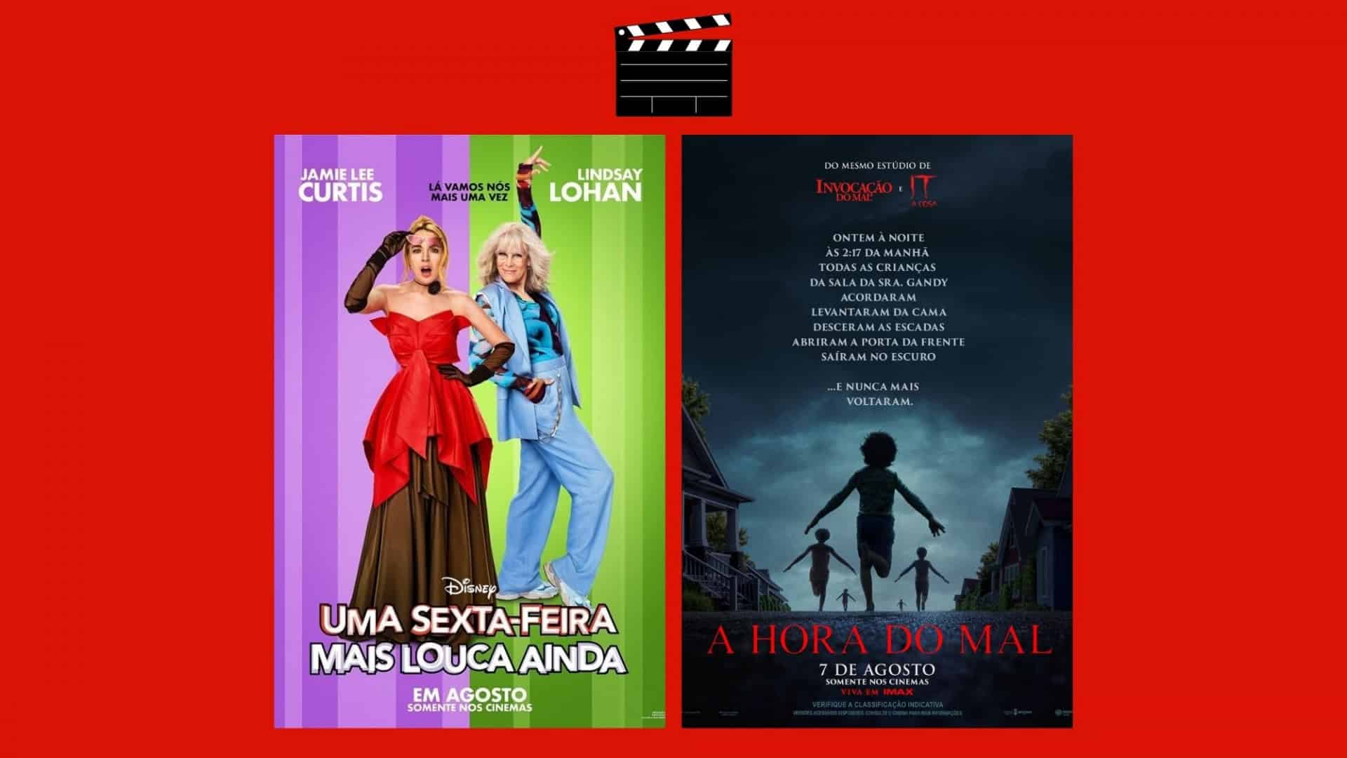 Montagem com pôsteres de Uma Sexta-Feira Mais Louca Ainda e A Hora do Mal, dois entre os lançamentos de filmes da semana no cinema