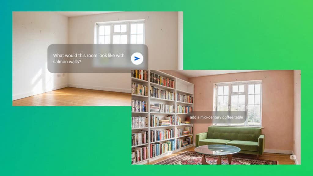 Montagem com capturas de tela de imagem editada no Gemini após atualização do Google