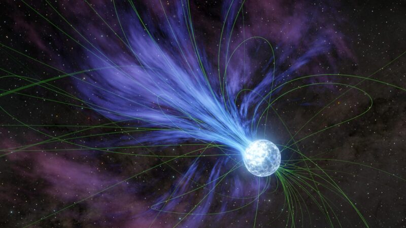 Descoberta pode reforçar a hipótese de que as explosões rápidas de rádio surgem de estrelas de neutrons com campos magnéticos fortes conhecidas como magnetares.
