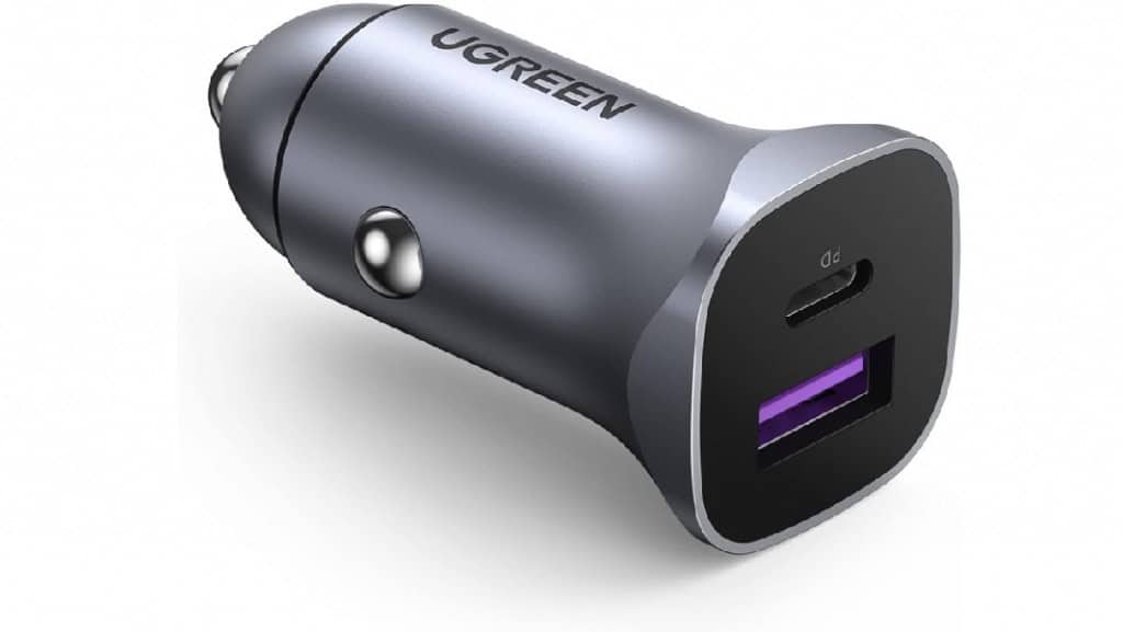 UGREEN 30W USB C Car Charger, Mini Aluminum Alloy Car Charger Fast Charge PD 3.0/QC 3.0, Fast Car Charger 2-Port Fast Charging Compatible with iPhone 13/12 Pro/Max/XR/XS, iPad Pro/Air, Galaxy S22/S21