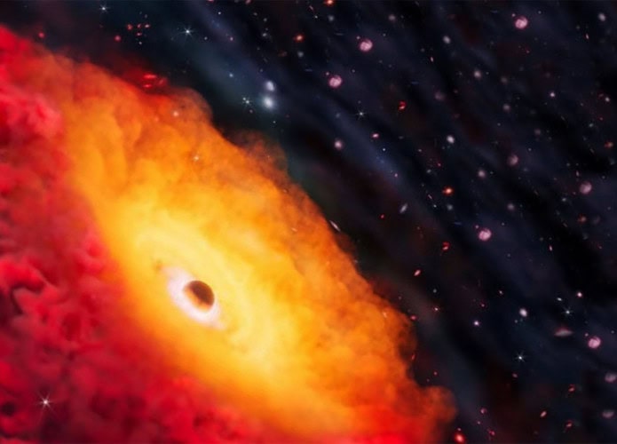 Buraco negro detectado em galáxia de 13,3 bilhões de anos é confirmado como o mais distante e antigo do Universo. (Imagem: Erik Zumalt / Universidade do Texas em Austin)