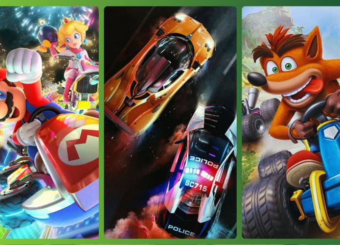 Mario Kart 8 Deluxe, Need For Speed Hot Pursuit Remasterd e Crash Tema Racing Nitro-Fueled