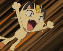 cena do anime Pokémon, mostrando o Meowth em evidência