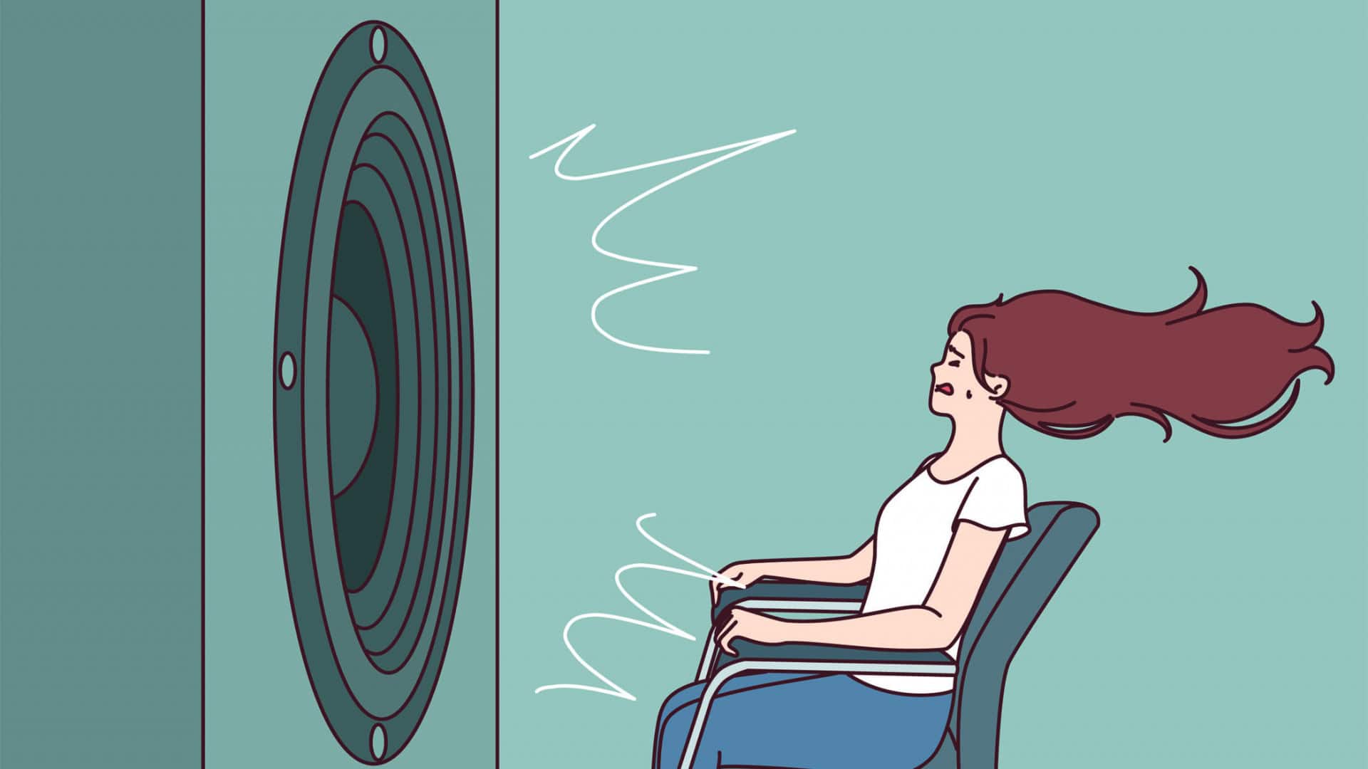 Subwoofer gigante na frente de uma garota