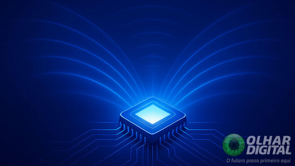 Ilustração de chip 6G funcionando em frequências diferentes ao mesmo tempo