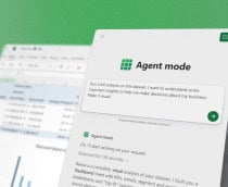 Ilustração de janela do Agent Mode em cima de outras janelas do Excel da Microsoft