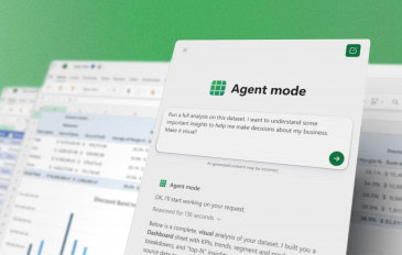 Ilustração de janela do Agent Mode em cima de outras janelas do Excel da Microsoft