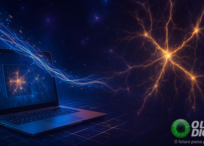 Ilustração de notebook rodando emulador que vai ajudar a estudar o Universo