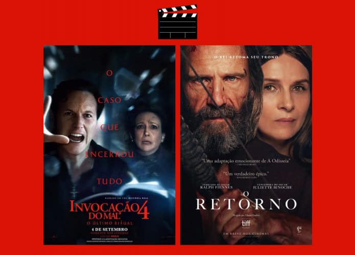 Montagem com pôsteres de Invocação do Mal 4 e O Retorno, dois entre os filmes que estreiam no cinema em 04 de setembro