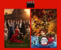 Montagem com pôsteres de Downton Abbey e Demon Slayer, dois entre os filmes que estreiam nos cinemas em 11 de setembro