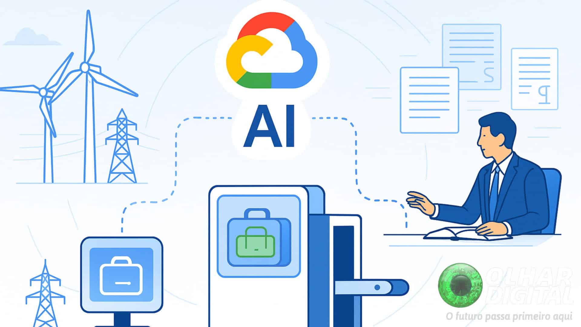 Ilustração sobre impactos da inteligência artificial (IA) do Google em setores estratégicos do Brasil