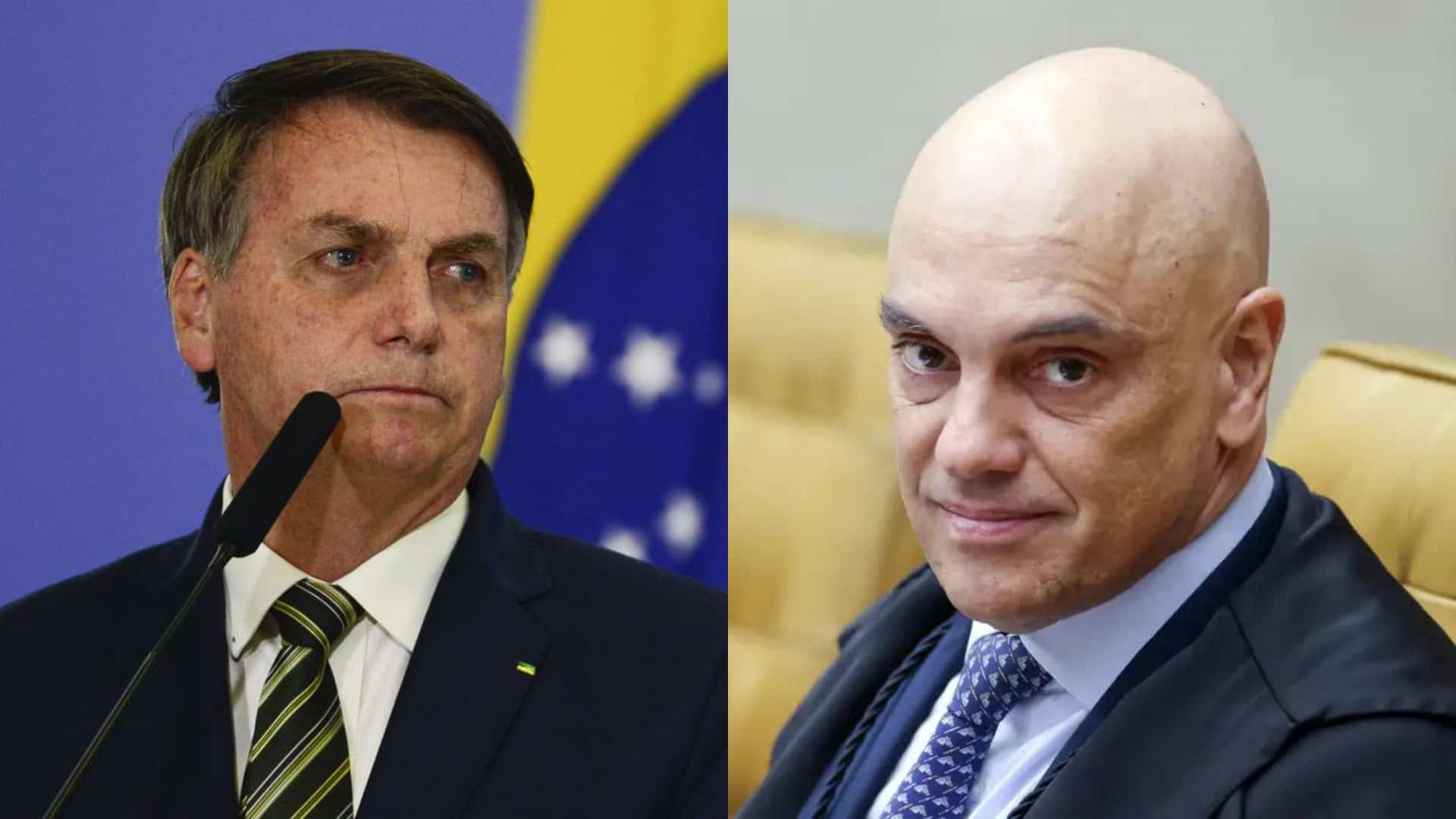 Montagem com fotos do ex-presidente Jair Bolsonaro e do ministro do STF Alexandre de Moraes