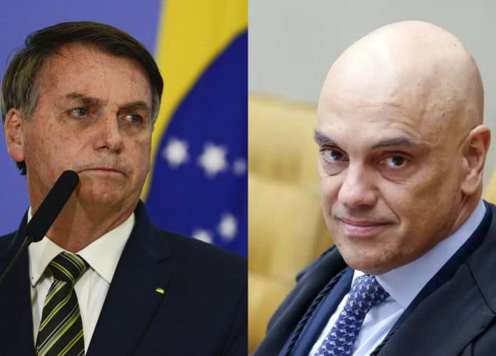 Montagem com fotos do ex-presidente Jair Bolsonaro e do ministro do STF Alexandre de Moraes