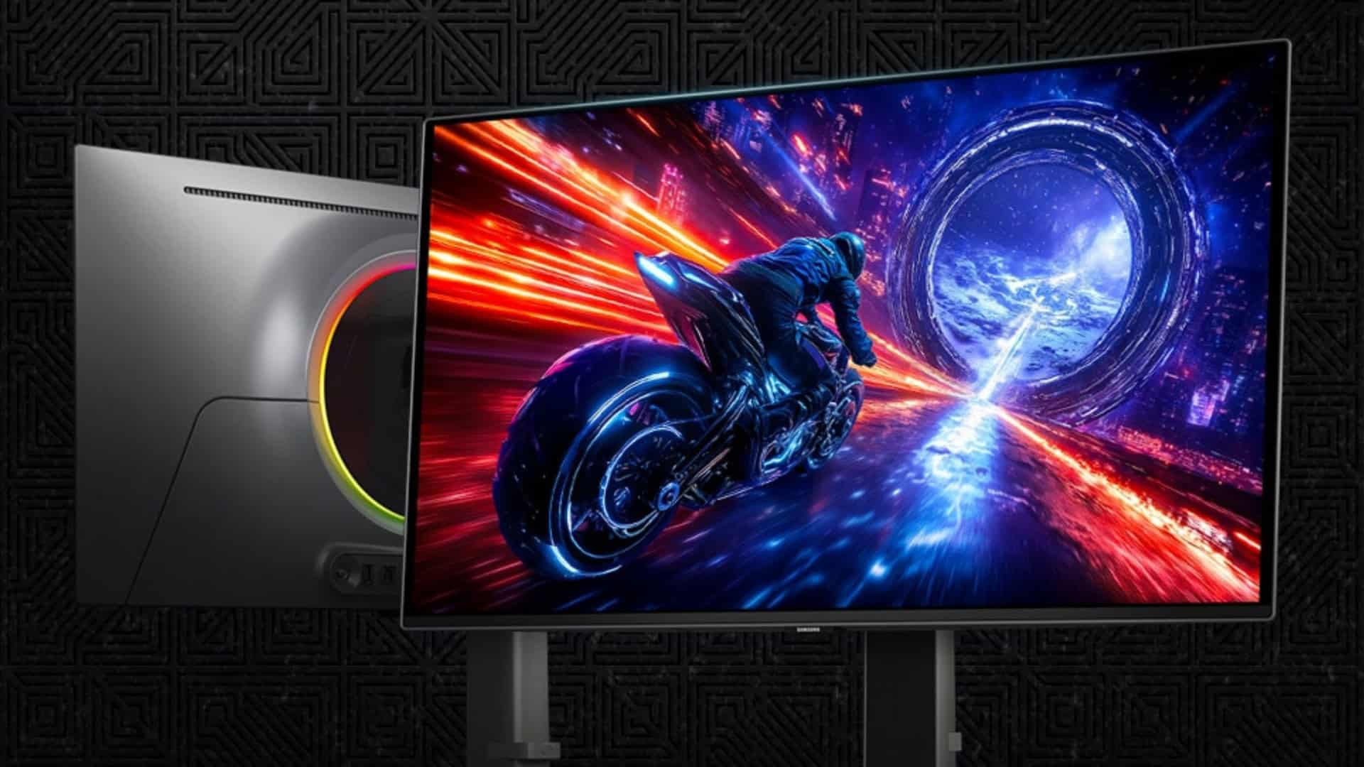 Montagem mostrando frente e trás do monitor Samsung Odyssey OLED G6