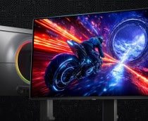 Montagem mostrando frente e trás do monitor Samsung Odyssey OLED G6