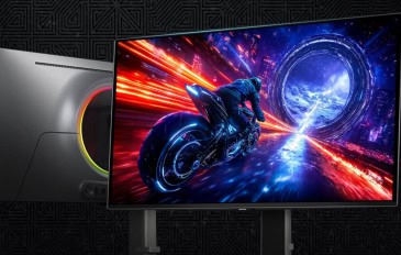 Montagem mostrando frente e trás do monitor Samsung Odyssey OLED G6
