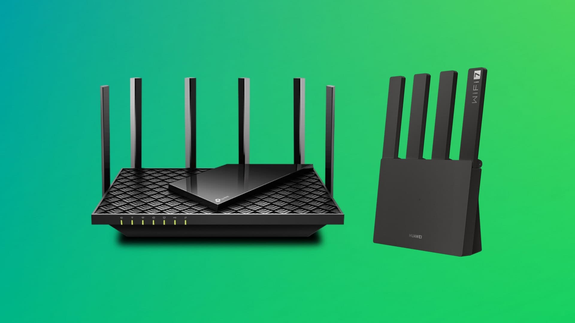 Montagem com modelos de roteador da TP-Link e da Huawei