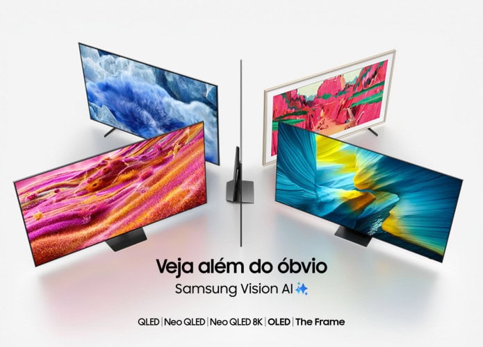 Montagem com smart TVs 2025 da Samsung
