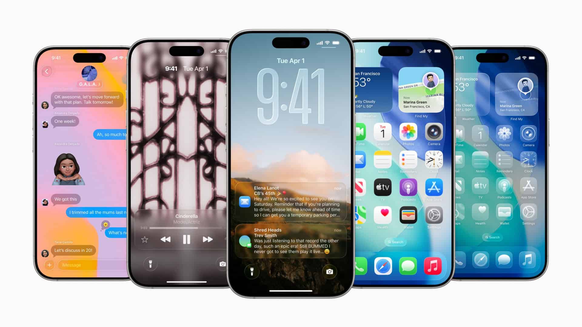 Montagem com modelos de iPhone exibindo telas do iOS 26