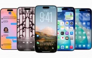 Montagem com modelos de iPhone exibindo telas do iOS 26