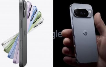 Montagem com imagens do iPhone 17 e do Pixel 10 do Google