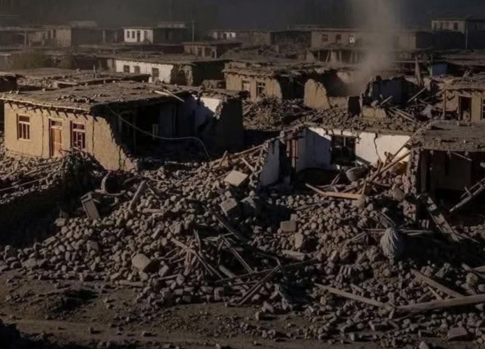 Escombros de vila após terremoto no Afeganistão