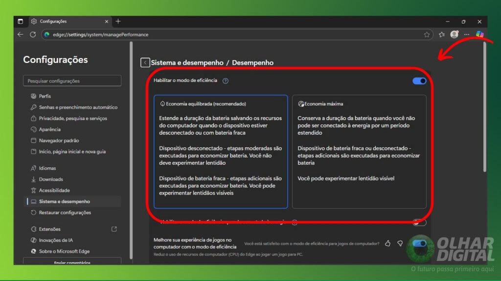 Como reduzir o consumo de bateria pelo navegador Edge