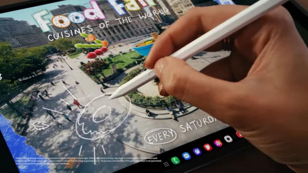 Pessoa usando S Pen em tablet da linha Galaxy Tab S11 da Samsung