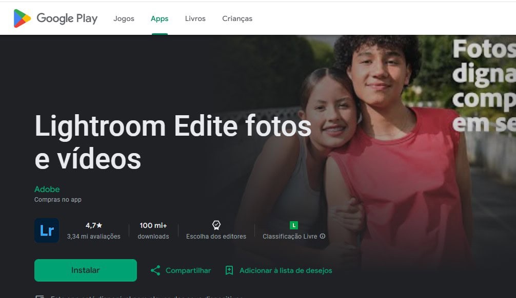 Aplicativo Lightroom