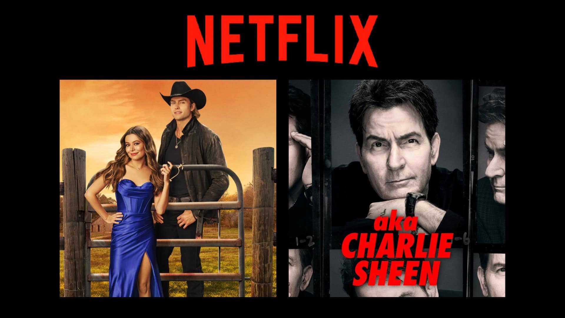 Montagem com pôsteres de A Paris Errada e Aka Charlie Sheen, dois entre os lançamentos da Netflix na semana entre 8 e 14 de setembro de 2025