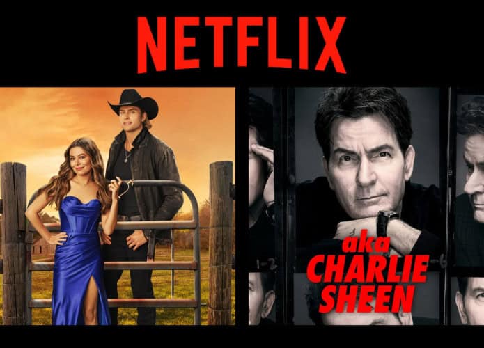 Montagem com pôsteres de A Paris Errada e Aka Charlie Sheen, dois entre os lançamentos da Netflix na semana entre 8 e 14 de setembro de 2025