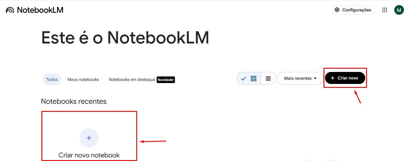 Passo 2 para utilizar o NotebookLM
