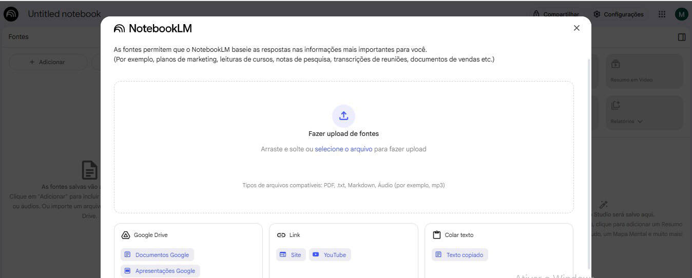 Terceiro passo para utilizar o NotebookLM