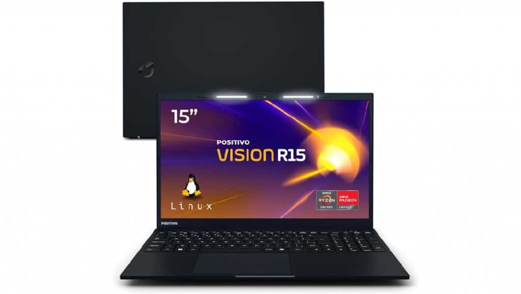 Notebook Positivo Vision R15 AMD® Ryzen 7-5700U Linux 8GB RAM 512GB SSD 15.6” Full HD Lumina Bar- Preto