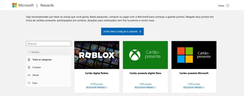 Site de recompensas do Xbox