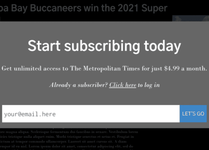 Simulação de paywall