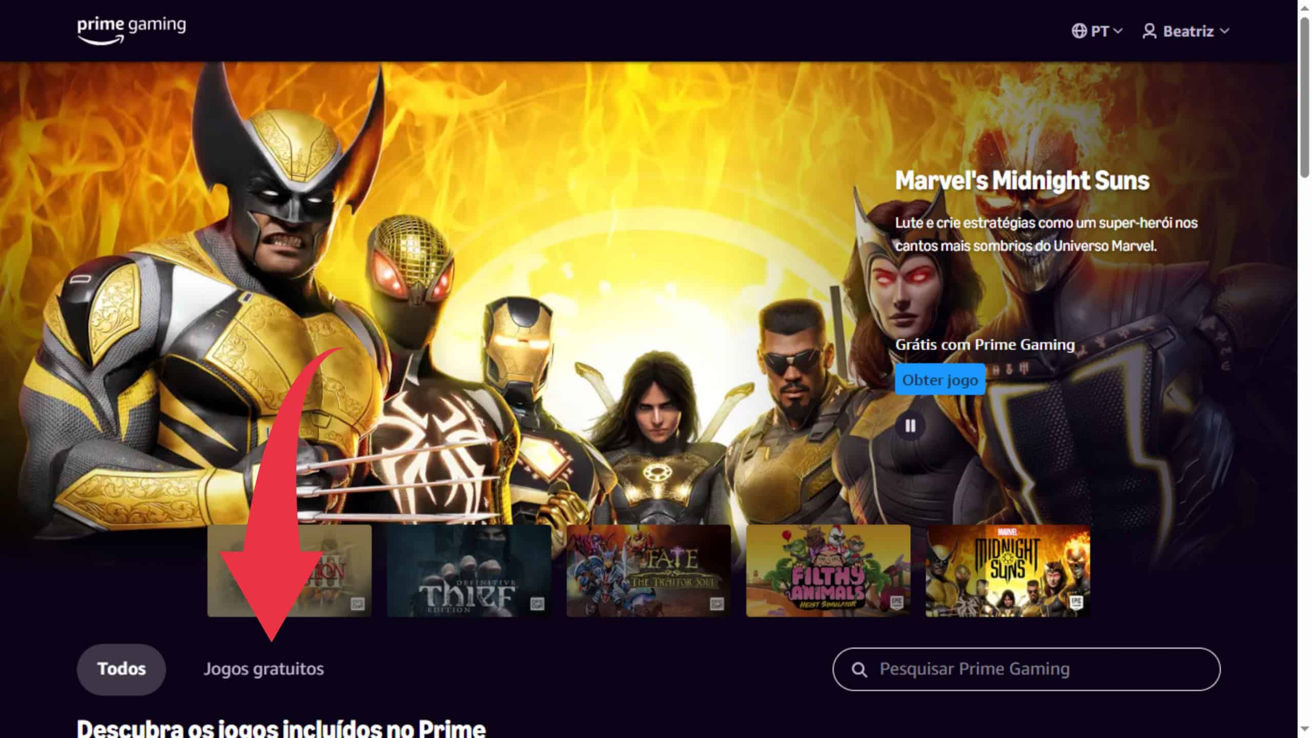 Print de tela do Prime Gaming