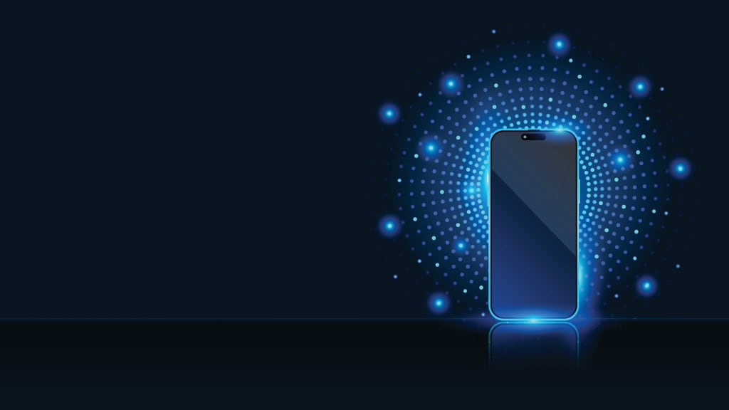 Celular com linhas saindo de trás