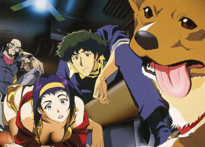 cena do anime Cowboy Bebop com alguns personagens